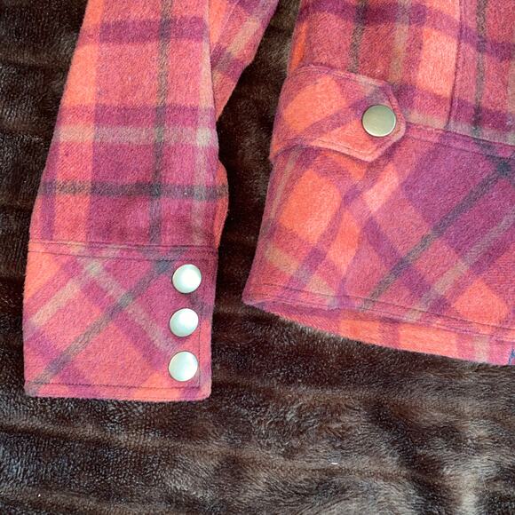SUPER CUTE! Abbie Mags 4 Orange Maroon Plaid Wool Blend Short Jacket - Picture 6 of 9